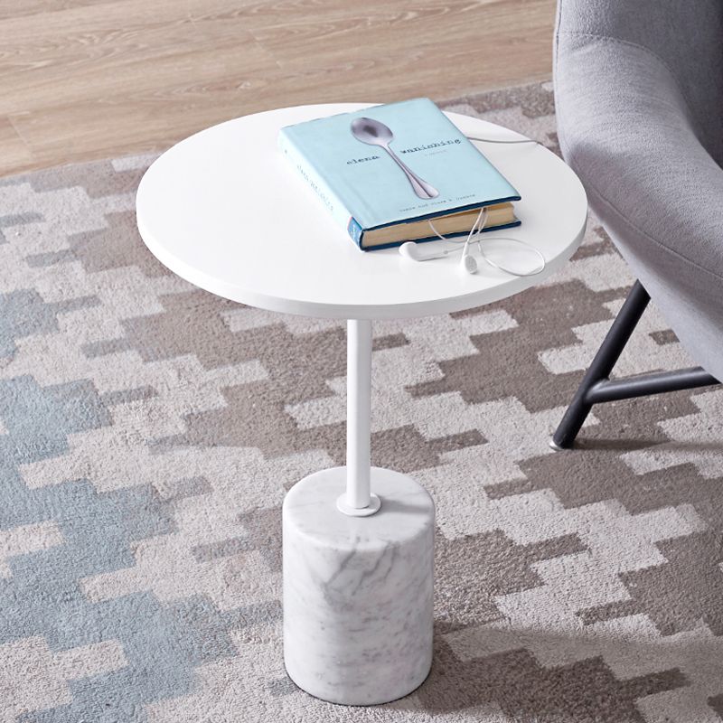 Modern Marble Pedestal End Slide Table White Round Corner Table