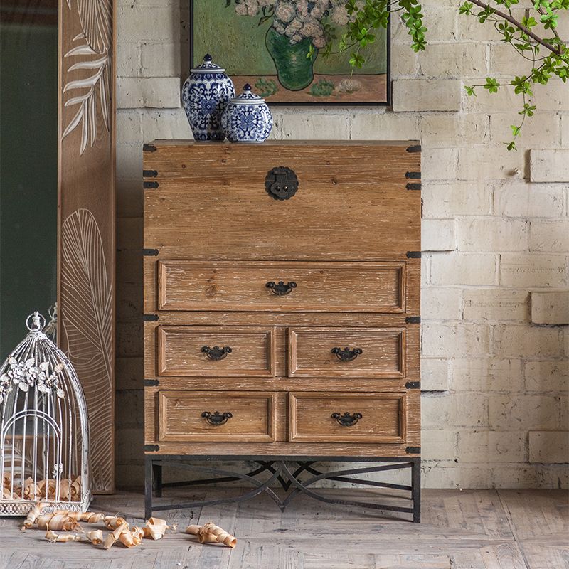 Mid-century Modern Wooden Rectangle Iron Legs Accent Cabinet with Drawer