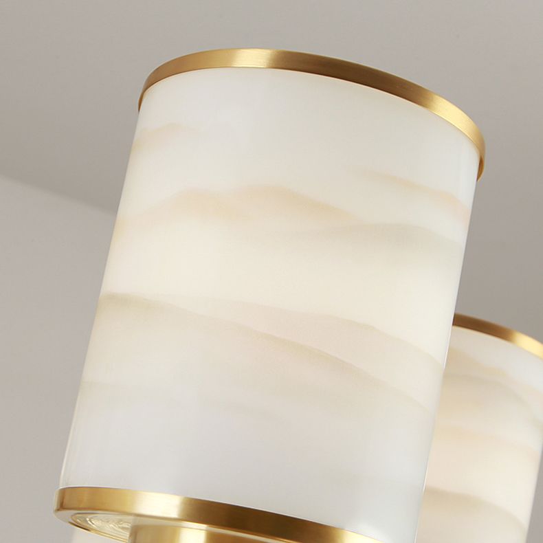 Contemporary Cylindrical Hanging Pendant Light Copper Ceiling Chandelier with Glass Shade