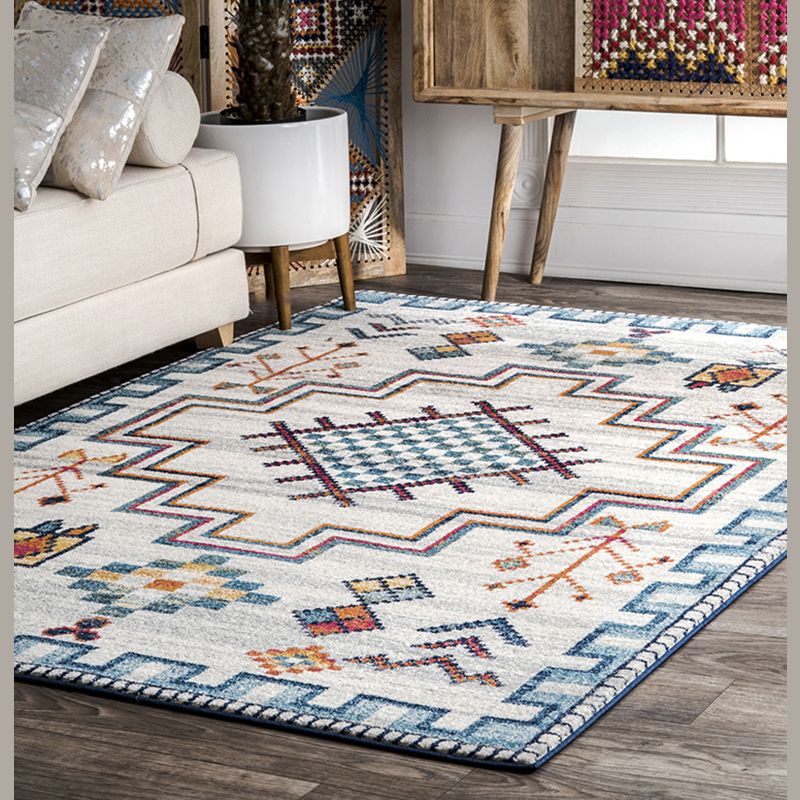 Chic Blue Marocco Teppich Stammesdruck Polyester Fläche Teppich Easy Care Waschable Teppich für Wohnzimmer