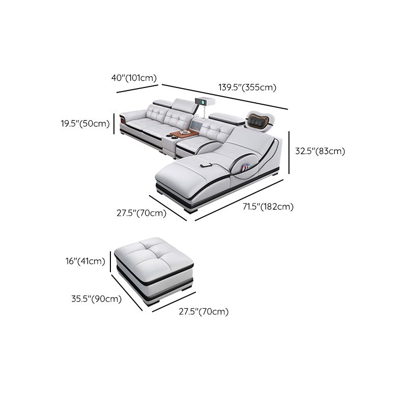 Modern Tufted Power Sectional & Chaise Gray Genuine Leather Sectional Sofa with Storage