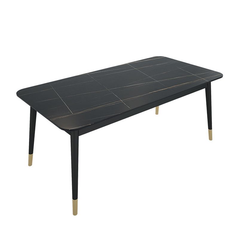 Stone Top Dining Table Contemporary Rectangle Table with 4 Black Legs