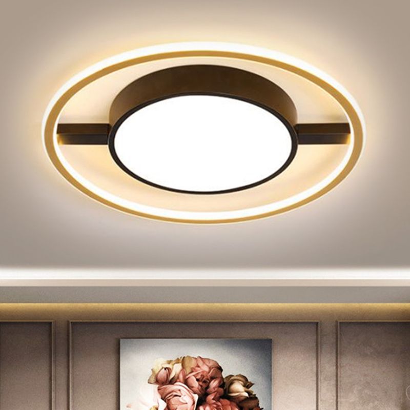 Ring and Drum Ceiling Lighting Nordic Metallic LED Black Flush Mount Lamp in Warm/White Light, 16"/19.5"/23.5" W