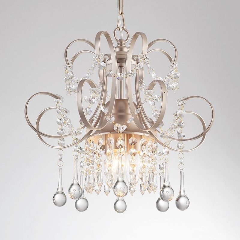 Crystal Swooping Arm Plafond Plafond Chandelier Simple 3 Lights Living Room Pendant Pending Lightture in Champagne