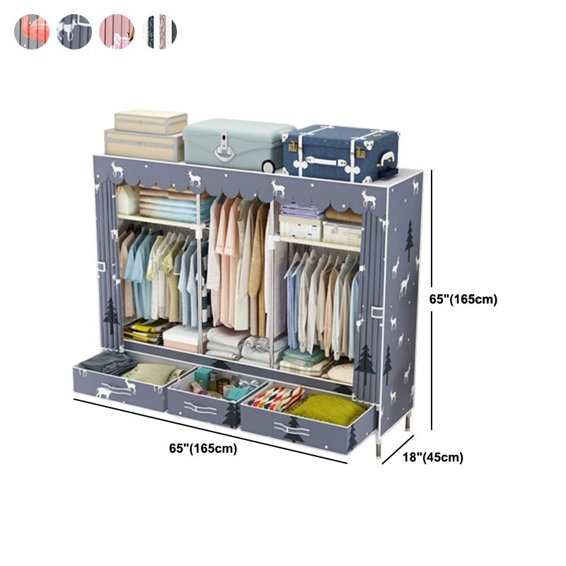 Modern Style Wardrobe Armoire Steel Frame Home Wardrobe with Drawers