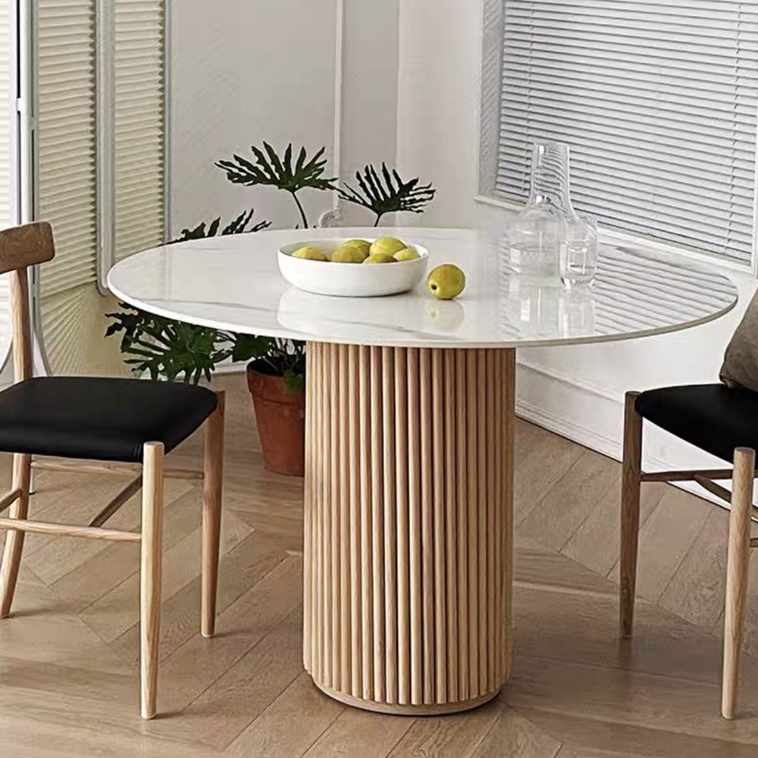Round Shape White Dining Table Sintered Stone Table Contemporary with Pedestal