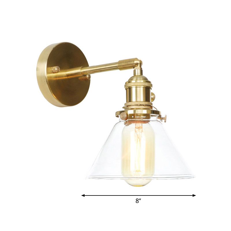Conical Wall Sconce Light 1 Light Clear Glass Rustic Antique Wall Lighting for Bedroom
