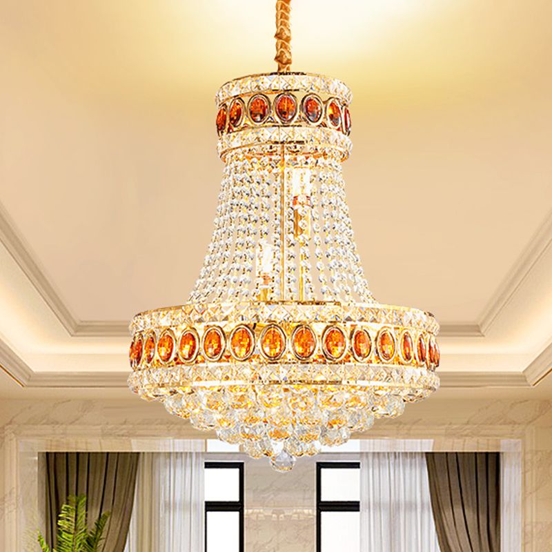 Gold Cone Pendant Chandelier Contemporary Crystal 5-Bulb Dining Hall Suspension Lamp