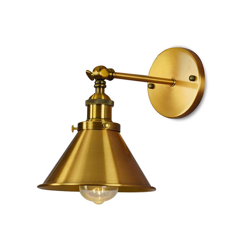 Industrial Clad Cone Wall Lights Iron 1-Light Wall Sconce Lighting in Gold