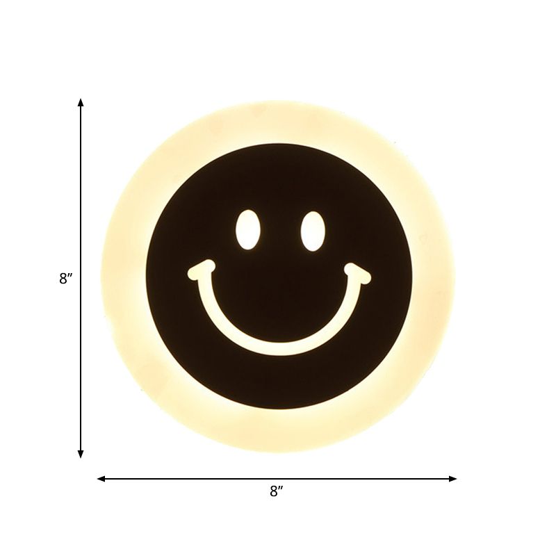Thin Round LED Wall Light Kit Cartoon Acrylic White Smiley Wall Sconce in Warm/White Light for Bedroom