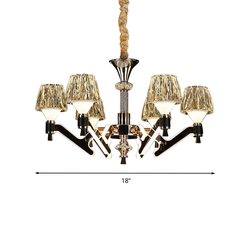 Cone Hanging Chandelier Modern Crystal 6 Lights Chrome Pendant Ceiling Light for Living Room