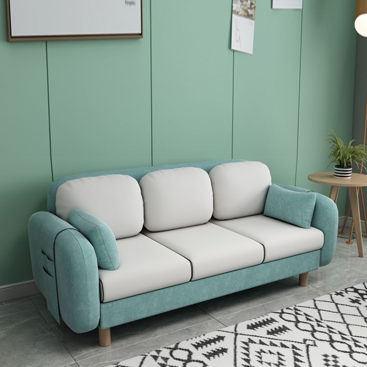 Square Arm Sofa 3 Seater Solid Color Sofa with Storage Side Bag