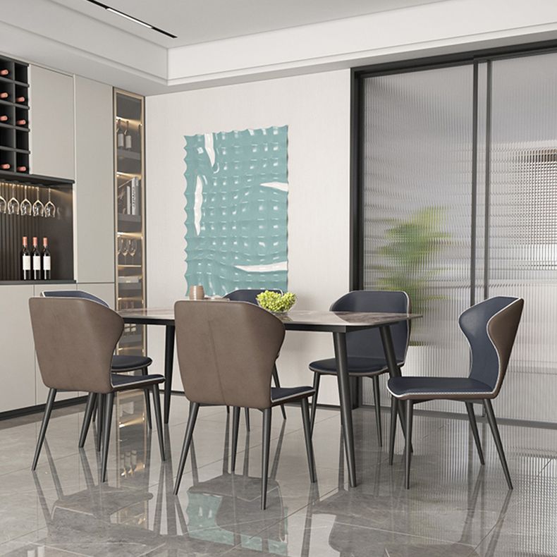 Industrial Grey Table for Restaurant Rectangle Dining Table with Metal 4 Legs
