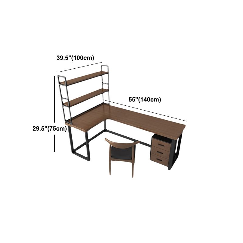 Solid Wood Writing Desk L-Shaped Contemporary Style Office Desk without Cabinet