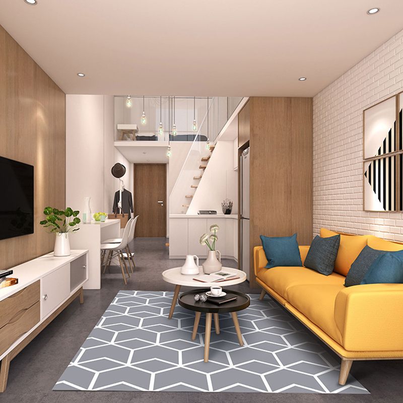 Modern Great Room Rug Multi-Color 3D Geometric Print Rug Carpet Synthetics Non-Slip Pet Friendly Washable Rug