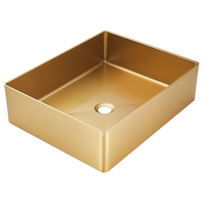 Contemporary Bathroom Sink Metal Rectangular Trough Sink with Pop-Up Drain