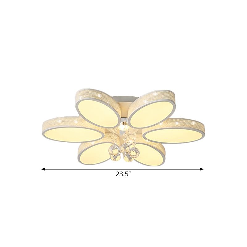 Metal Oval Close to Ceiling Lamp Simple LED White Flush Mount Fixture with Crystal Droplet