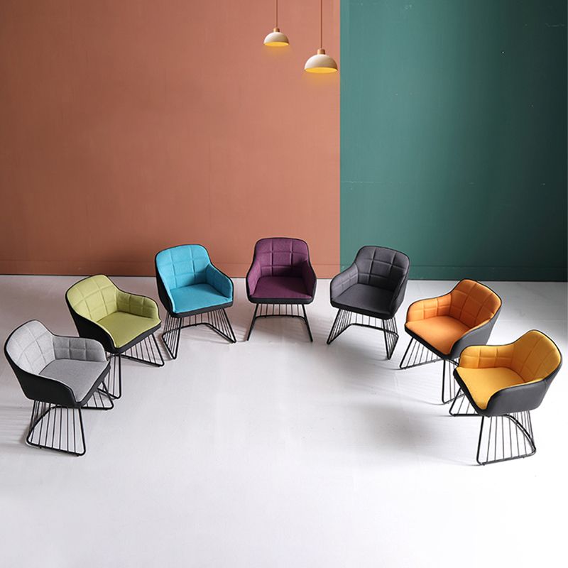 Industrial Metal Base Dining Chair Upholstered Dining Arm Chair