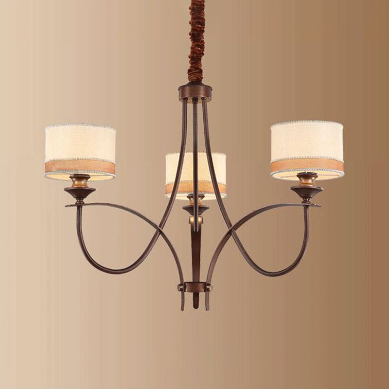 Abbronzatura leggera 3/6 luci a pendente lampadario in tessuto classico tamburo appeso per soggiorno