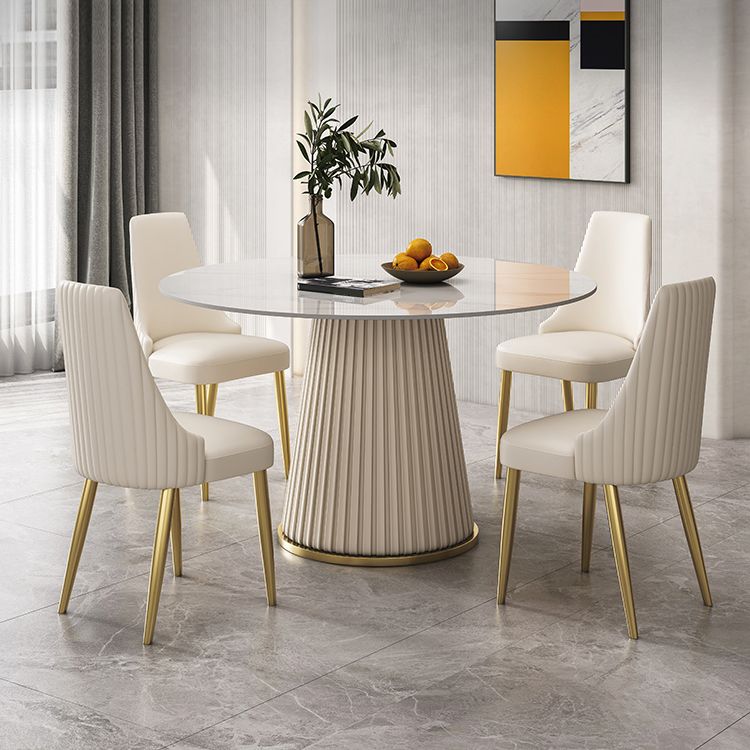 Round Traditional Luxury Dining Table White Sintered Stone Table with White Pedestal Base