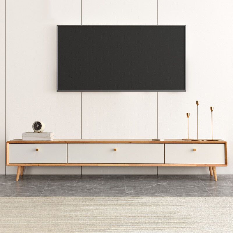 Solid Wood 13.78" H TV Stand Nordic 2 Drawers TV Stand Console