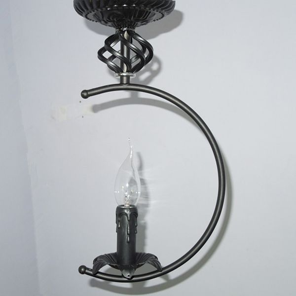 Lampada da soffitto a semi-incasso in metallo con candela senza fiamma Lampada da soffitto vintage a 1 lampadina per camera da letto con forma circolare in nero