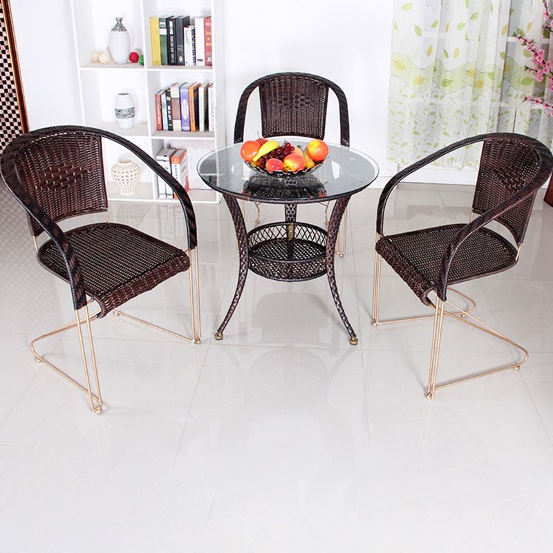 Mid-century Modern Style Wooden Armrest Woven Back Metal Arm Chair