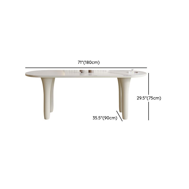Modern Oval Stone Top Dining Table with Wood Legs for Living Room
