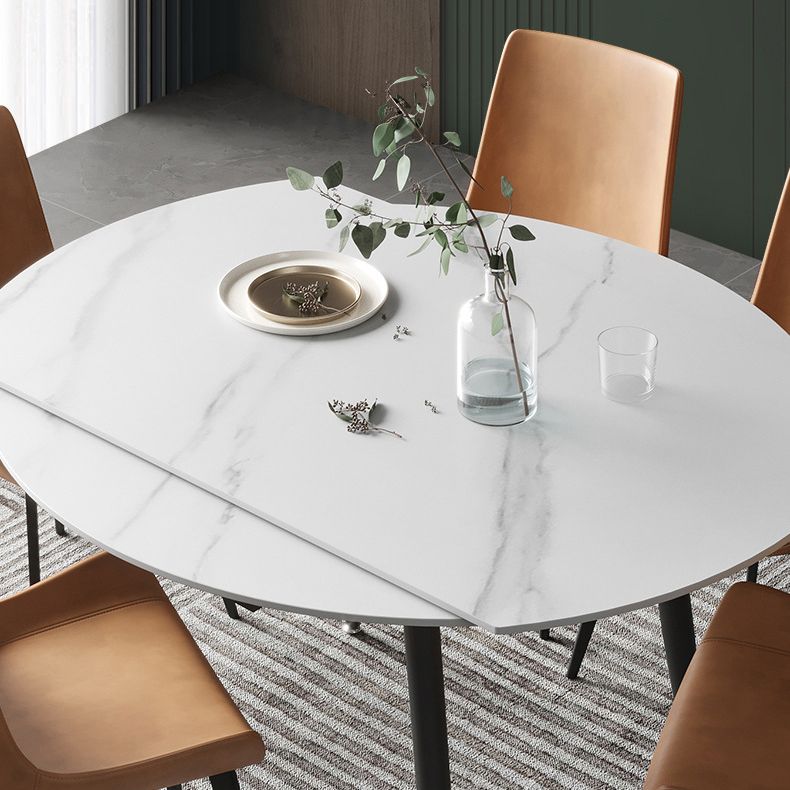Modern Round Dining Table Sintered Stone Dining Table with 4 Black Legs for Home Kitchen Dinner