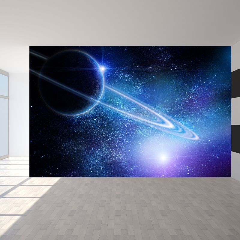 Mystical Planet Wall Mural Contemporary Non-Woven Cloth Wall Covering in Dark Blue