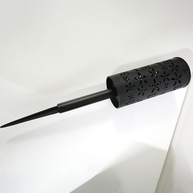 Cylinder Plastic LED Lawn Lighting Artistic Black Hollow out Solar Stake Light for Backyard