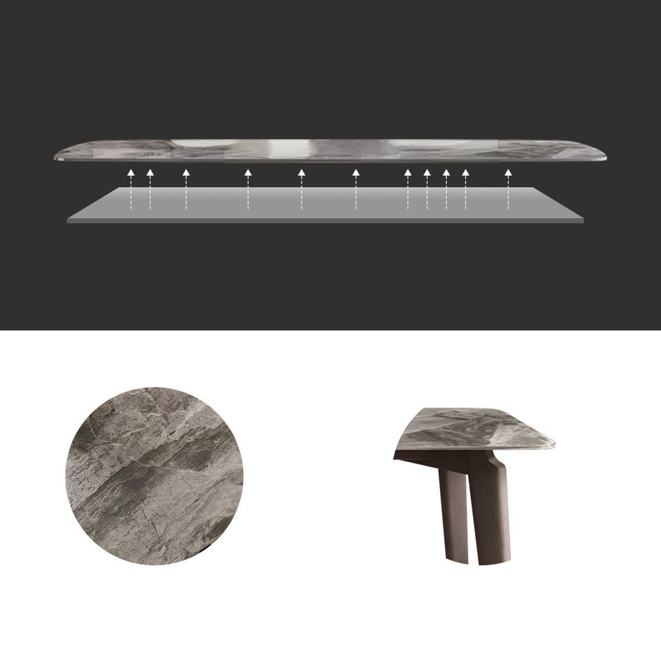 Modern Style Sintered Stone Dining Table with Grey Table and 4 Solid Wood Legs Base for Home Use