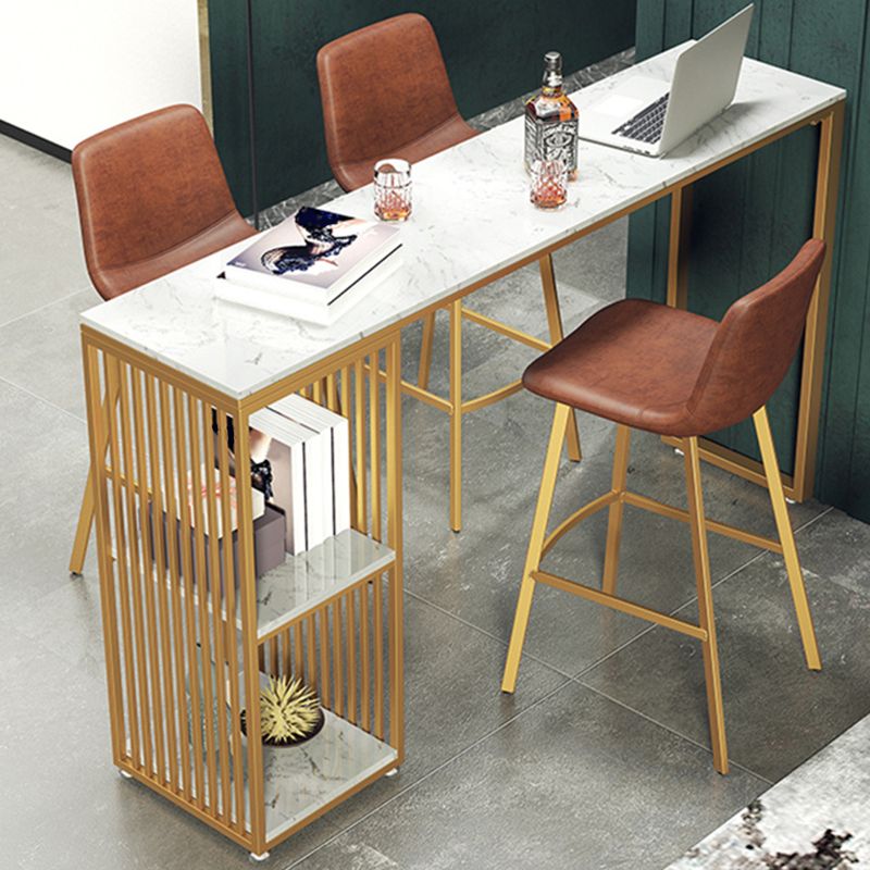 Glam Rectangle Bistro Set 1/3/4 Pieces Marble Pub Table with Solid Back Stools