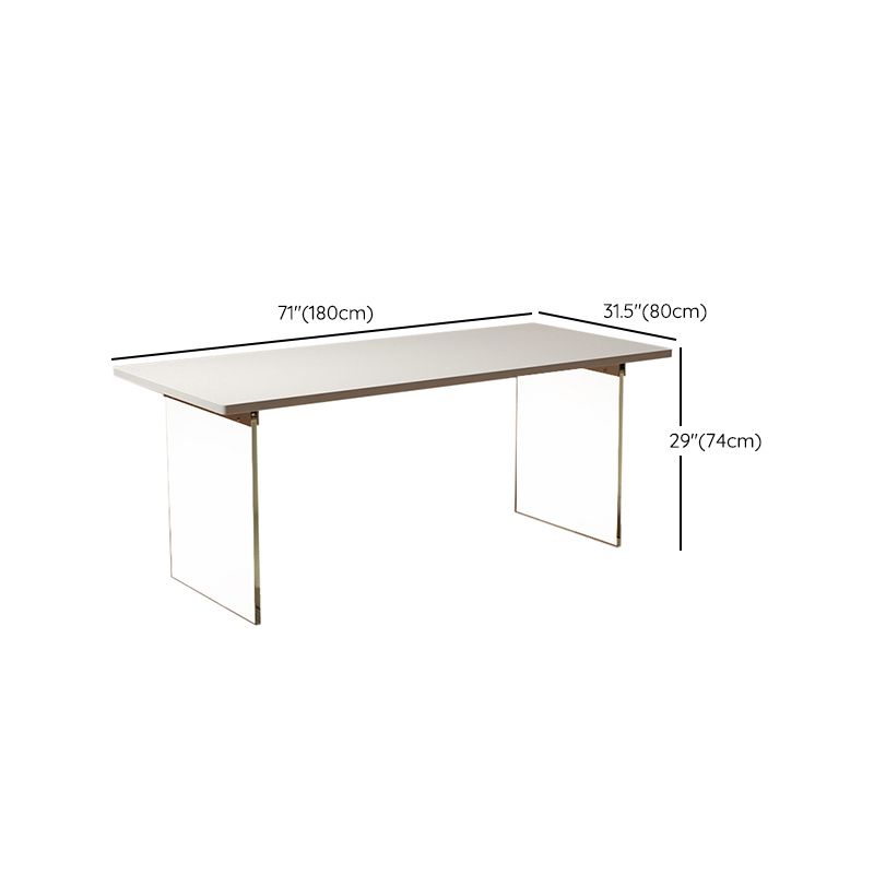 Rectangular Dining Table Modern Wood Tabletop with Acrylic Double Pedestal Base