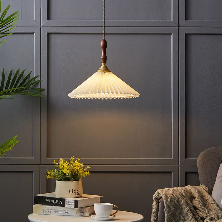 Cone Hanging Light Fixture Modern 1-Light Suspension Lamp with Fabric Shade for Restaurant