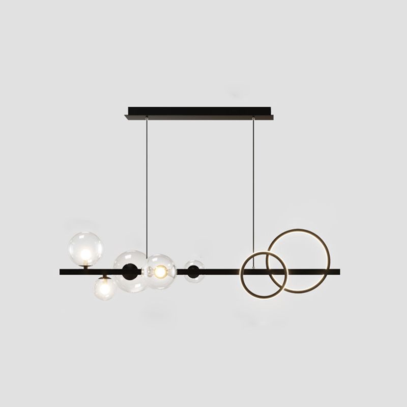 Modern Pendant Chandelier Globe Circle Island Lights 7 Light Metal Island Lamps in Black