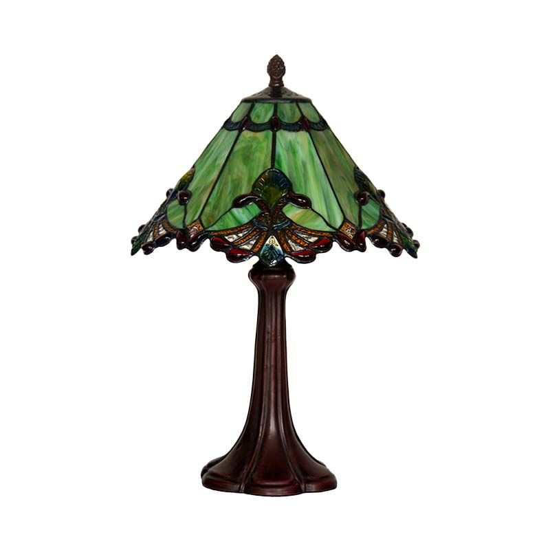 Green Glass Pyramidal Night Light Craftsman Single Coffee Table Lamp with Jewels
