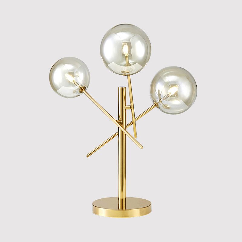Sphere Silver Glass Night Lighting Modern 3 cabezas Lámpara de noche rotatable de oro para dormitorio