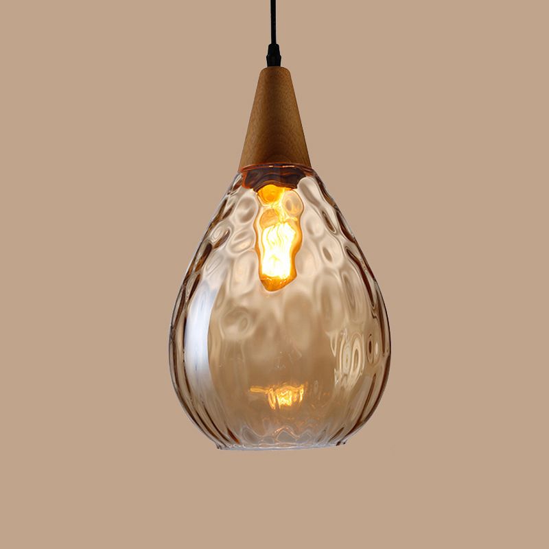 Cortique créatif moderne simple Cone en bois léger lampe suspendue avec une teinte en verre