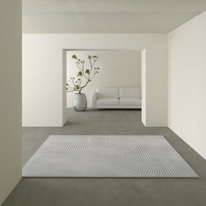 Grey Tone Modern Area Rug Polyester Stripe Print Rug Non-Slip Backing Indoor Rug for Home Decor