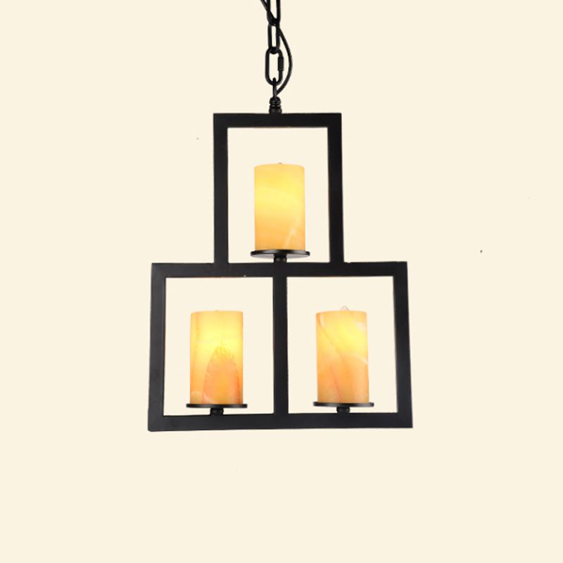 Lampada lampada da lampada a finitura nera di dolomite giallo con telaio a 3 rettangolo a 3 luci