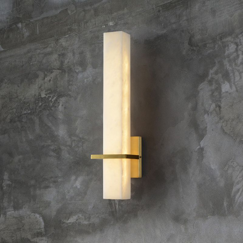 White Rectangle LED Wall Sconce Minimalistic Marble Wall Mounted Light for Aisle