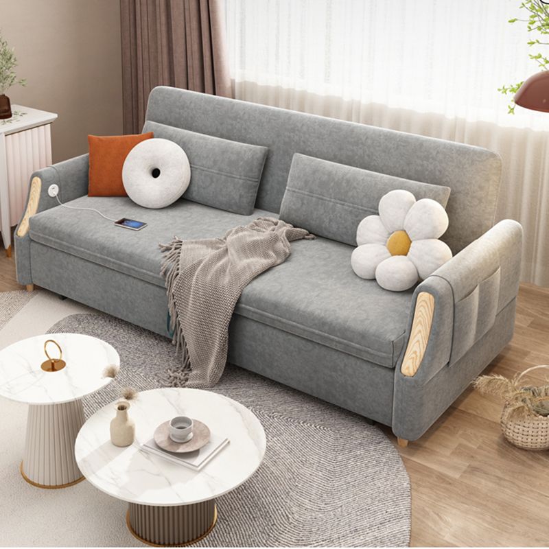 Contemporary Sloped Arm Convertible Bed Sofa Couch with Storage in Grey