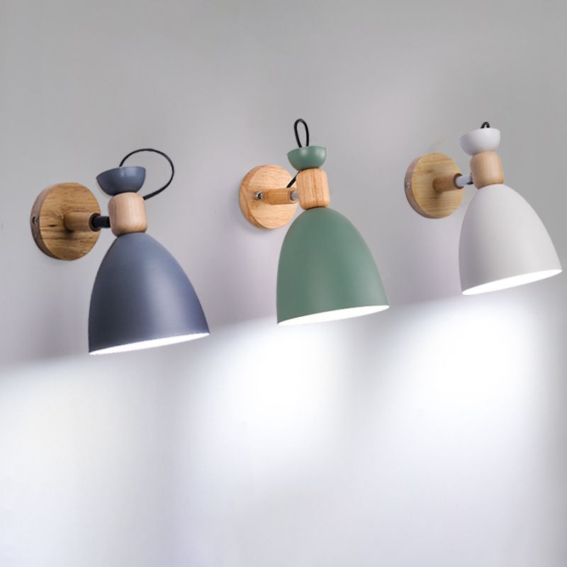 Wrought Iron Macaron Wall Sconce in Modern Concise Style Wooden Dome Wall Lamp for Interior Spaces