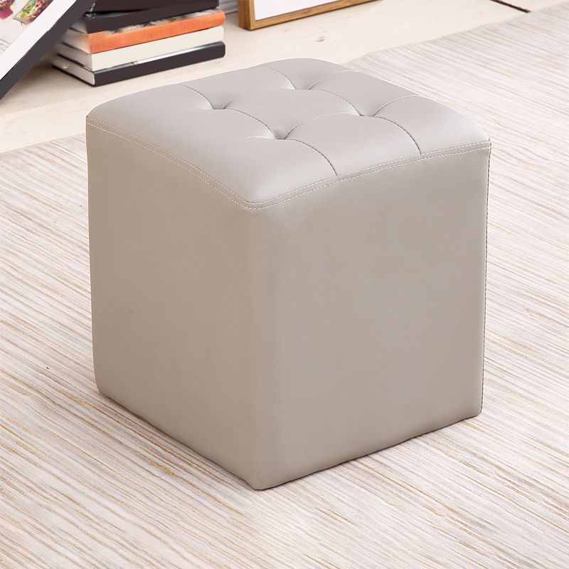 Modern Ottoman Cube Tufted Solid Color Leather Ottoman in Living Room