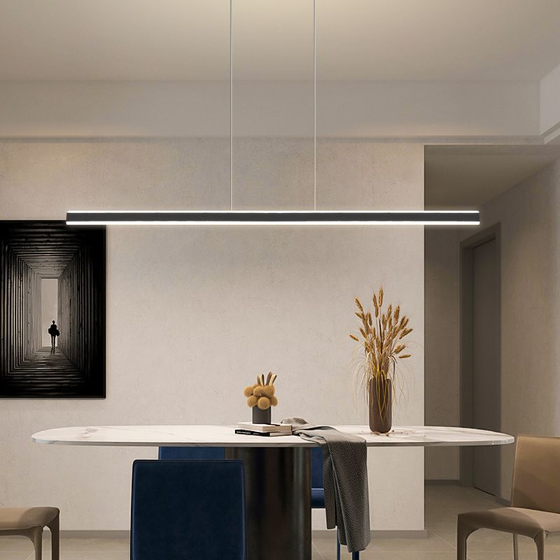 Modern Metal Island Lamps Linear 2-Head Restaurant Pendant Lights with Acrylic Shade