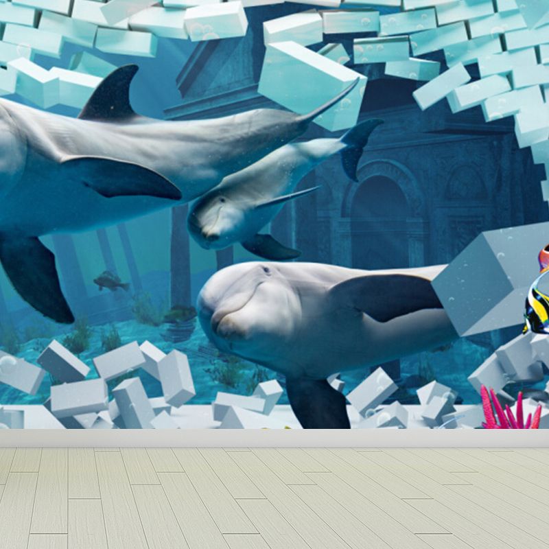 Diverting Underwater Dolphin Wall Mural Children's Art Non-Woven Material Wall Covering