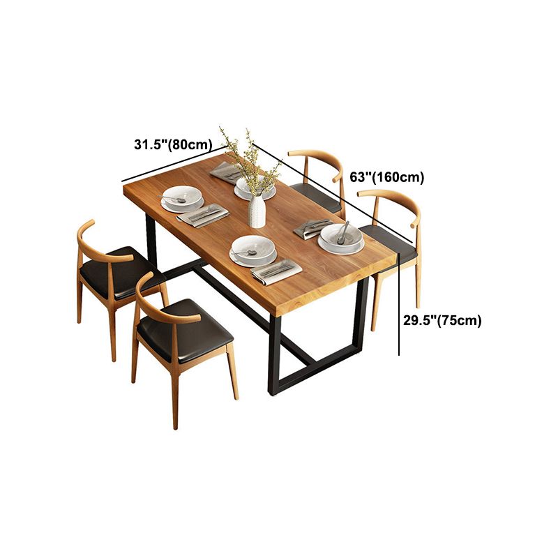 Natural Pine Wood Top Table Rectangle Black Iron Trestle Base Dining Table without Chair