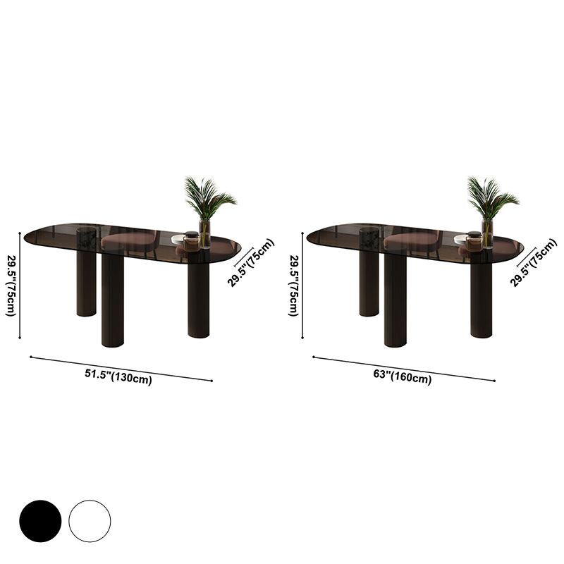 Zeitgenössischer ovaler Esstisch aus klarem gehärtetem Glas mit 3 Beinen