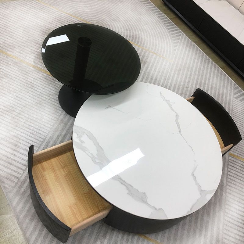 Slate Round Coffee Table Solid Wood Coffee Cocktail Table for Living Room